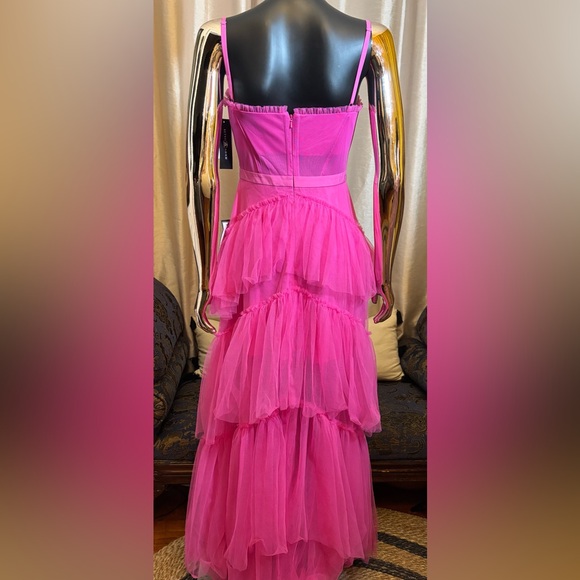 New Betsy & Adam Tiered Tulle Ruffle Corset Gown Dress Size 4 Hot Pink Mesh - Picture 5 of 11